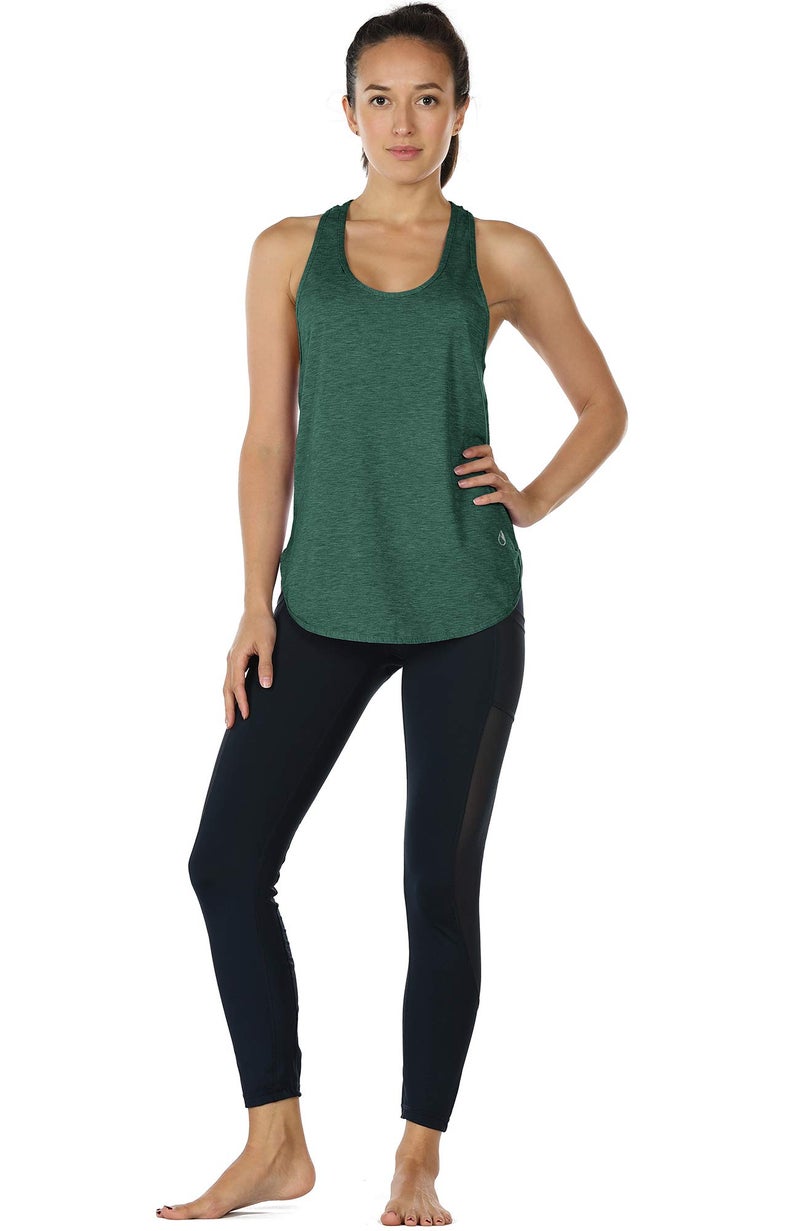 icyzone Workout Tank Tops for Women - Athletic Yoga Tops, Racerback Running Tank Top Loose Fit (L, Charcoal/Army) - Image 4